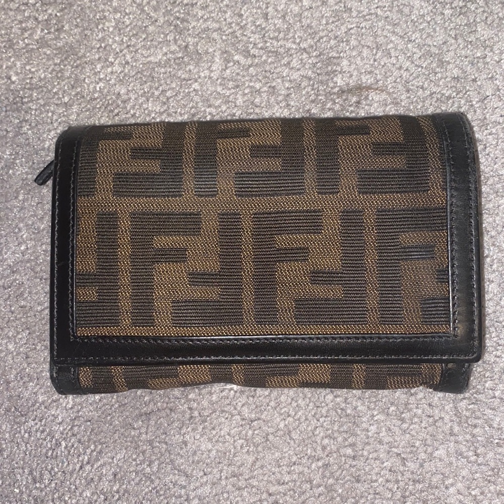 Authentic Fendi Zucca Medium Compact Wallet Tabacco